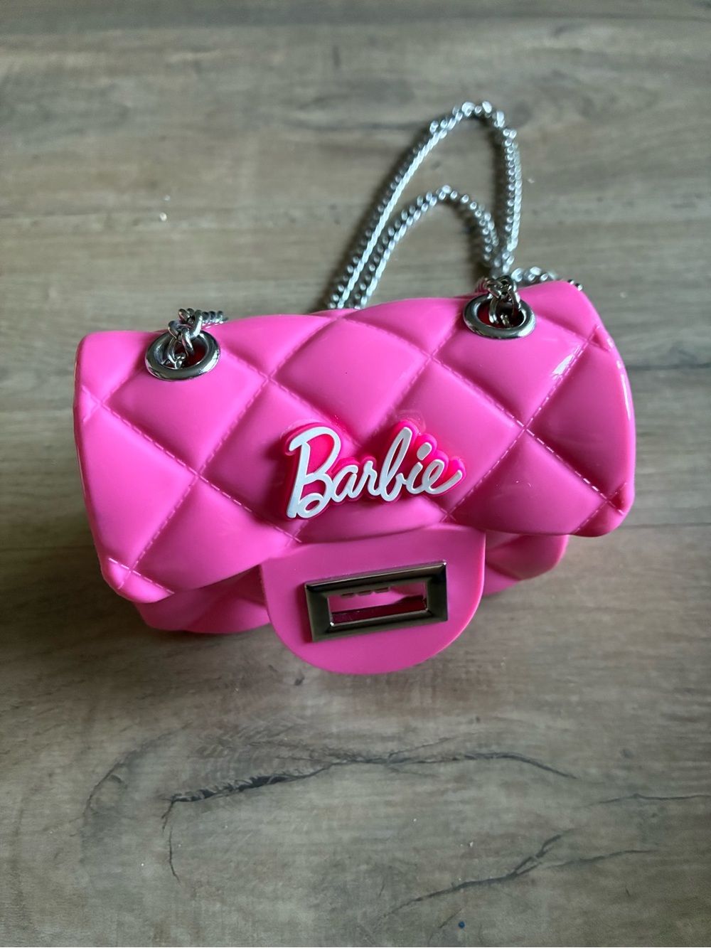 Barbie Hot Pink Quilted Mini Crossbody with Silver Chain